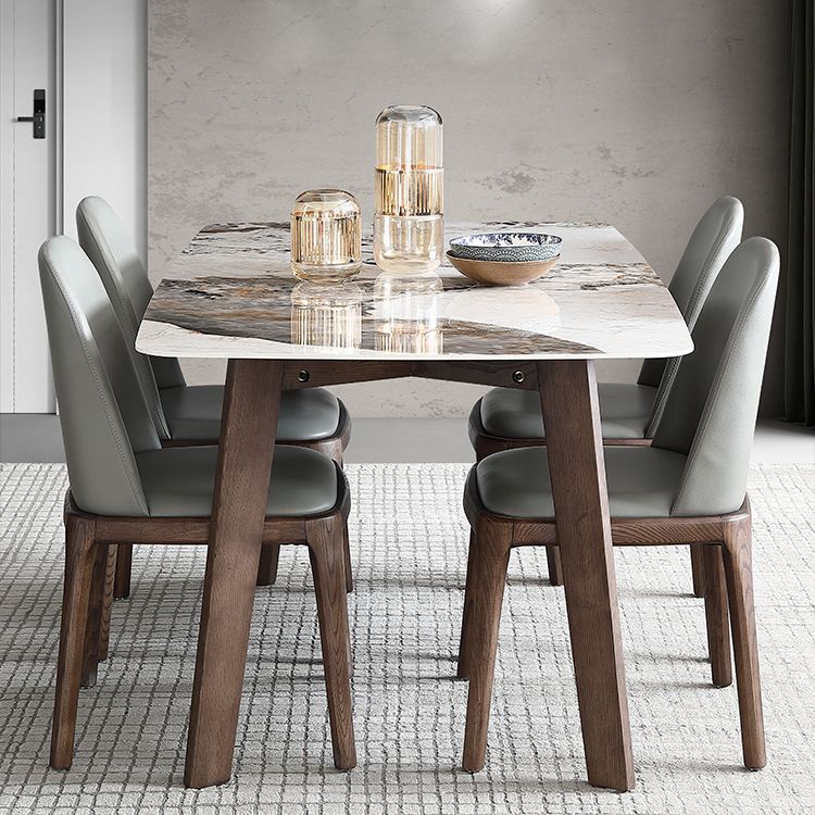 Mesa de comedor Mid-Century para el hogar Mesa con tapa de piedra y estructura de madera