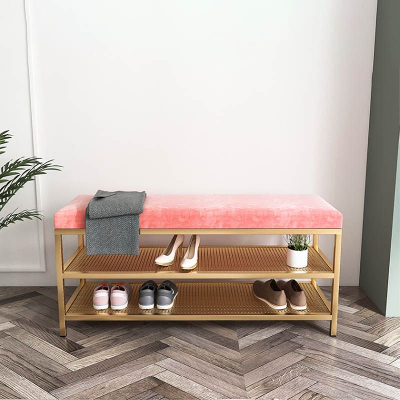 Glam Entryway Cushioned Bench Metal Seating Bench with Shoe Storage Clearhalo 'Benches' 'Chairs & Seating' 'furn' 'furn_benches' 'Furniture' 'Living Room Furniture' 1200x1200_b5c8a210-1297-44a9-8d5f-d0ec6a52a8e7