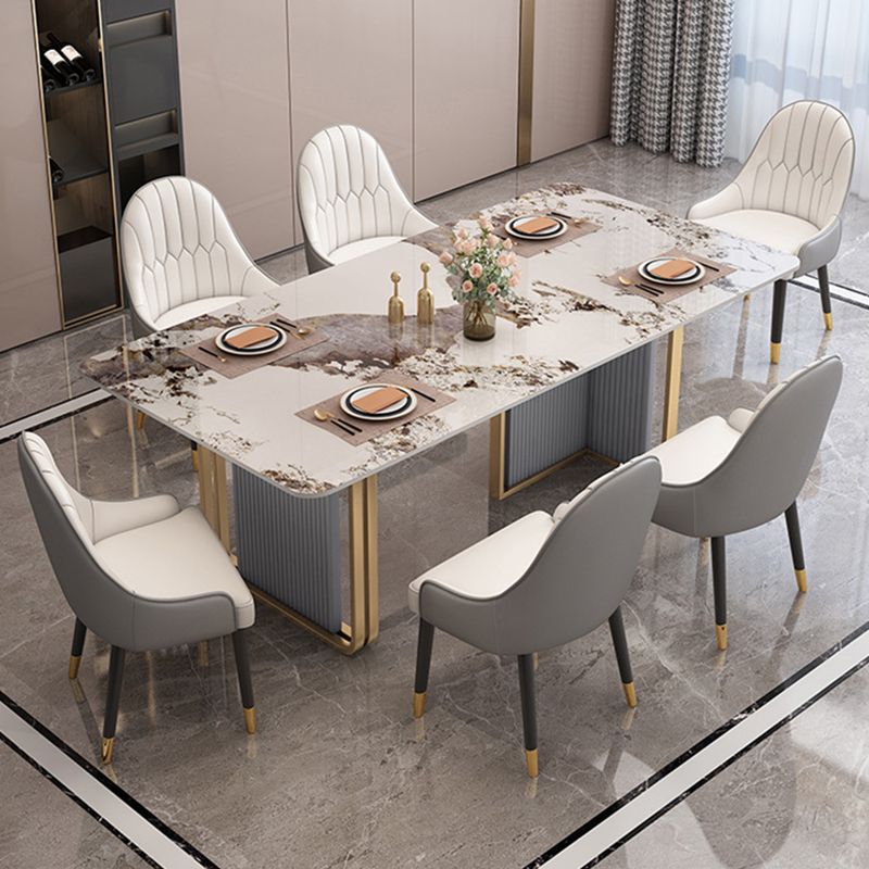 Modern Sintered Stone Dining Table Set with Rectangle Table and Metal Base Dining Set for Home Use Clearhalo 'Dining Room Sets' 'Dining Tables & Seating' 'dining_room_set' 'furn' 'furn_dining_room_set' 'Furniture' 'furniture_dining_room_set' 'Kitchen & Dining Furniture' 'kitchen&dining_furn' 'kitchen' 1200x1200_b5cae758-3f33-41df-8b30-ef40d74a2935