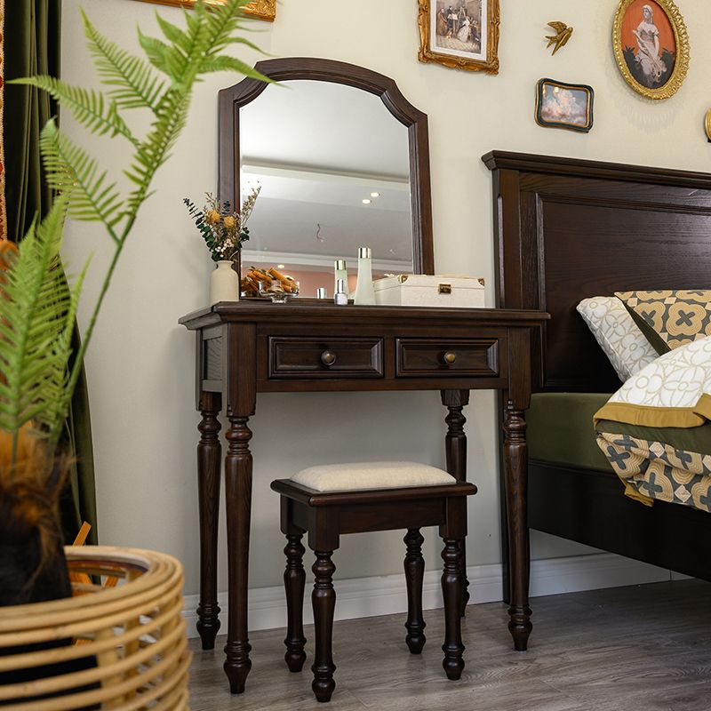 Ensemble de vanité brun cend avec miroir 17,71 "tables de vanité en bois de large avec 2 tiroirs