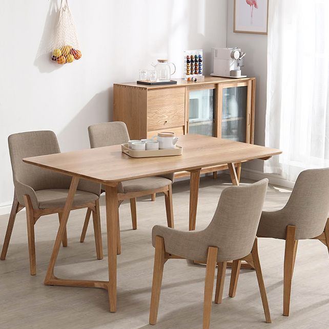 Contemporary Rectangle Dining Table Oak Solid Wood Table with Double Pedestal Clearhalo ' dining_table' 'Dining Tables & Seating' 'Dining Tables' 'furn' 'furn_dining_table' 'Furniture' 'furniture_dining_table' 'Kitchen & Dining Furniture' 'kitchen&dining_furn' 'kitchen' 'kitchen_dining_table' 1200x1200_b5cd377f-66ad-44e4-9222-9a620b925825