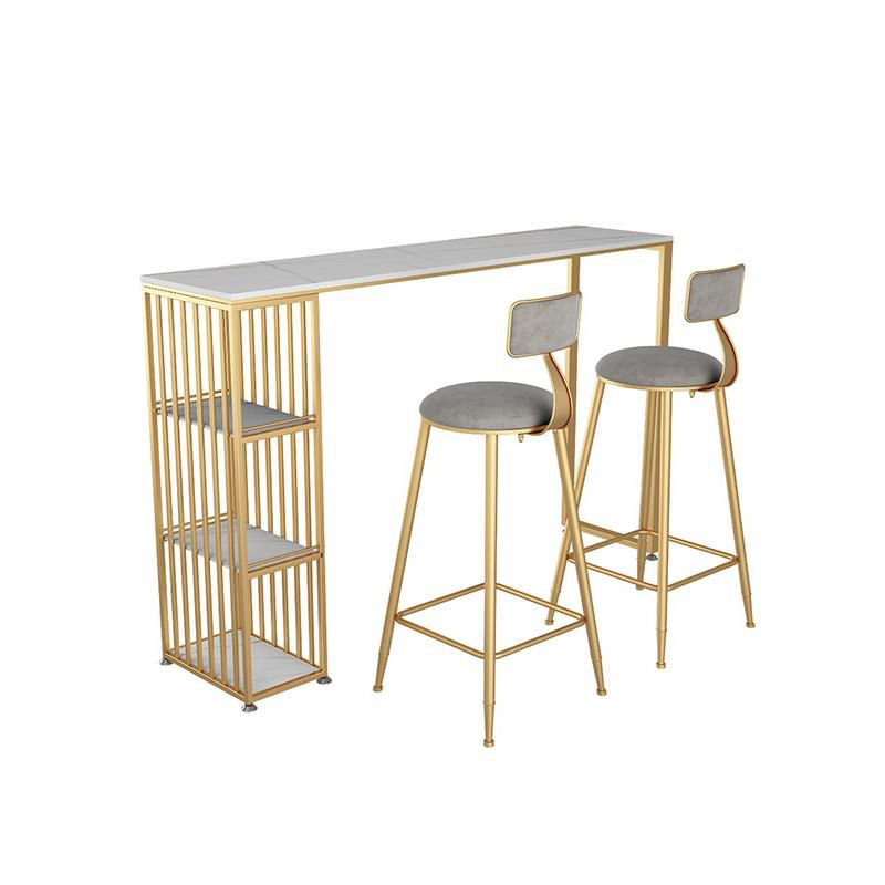 1/2/3 Pieces Glam Iron Bar Table Set Rectangle White Stone Top Bistro Set with Shelf Clearhalo 'Bar Furniture' 'furn' 'furn_home_bar_bar_sets' 'Furniture' 'Home Bars & Bar Sets' 'home_bar_bar_sets' 'Kitchen & Dining Furniture' 1200x1200_b5ce0a46-0812-4ee7-b35f-97463e8f7e00