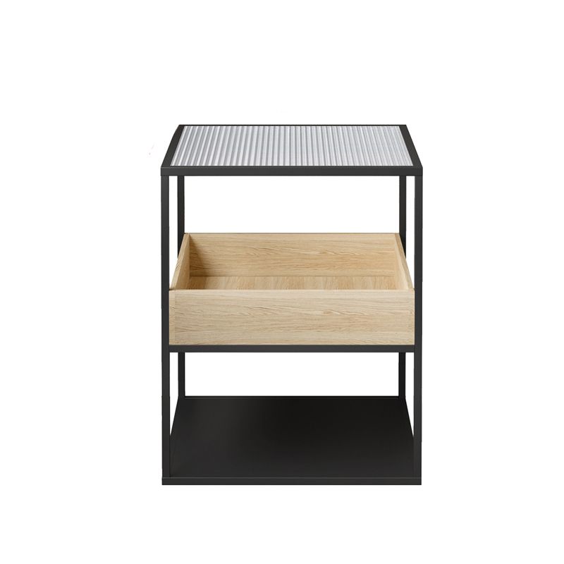 Square Glass Frame Side Table with Storage Shelves - 16.93" W