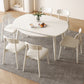 Contemporary White Easy Folding Stone Dining Table with 4 Wooden Legs