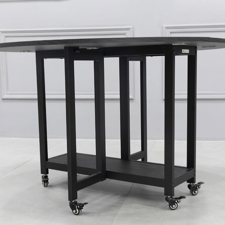 Foldable Wooden Top Table Extendable Round Table in Black (only table) Clearhalo ' dining_table' 'Dining Tables & Seating' 'Dining Tables' 'Furniture' 'furniture_dining_table' 'Kitchen & Dining Furniture' 'kitchen&dining_furn' 'kitchen' 'kitchen_dining_table' 1200x1200_b5ddd50b-f1a6-4d8d-a673-5790a69d02be