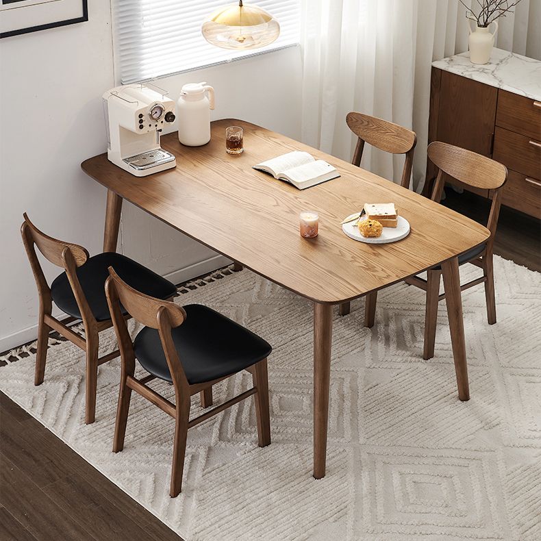 Modern Rectangular Space Saving Brown Walnut Dining Table with 4 Legs Clearhalo 'Dining Tables & Seating' 'Dining Tables' 'dining_table' 'furn' 'furn_dining_table' 'Furniture' 'Kitchen & Dining Furniture' 1200x1200_b5debf90-17a4-4b2c-9efd-ade3e6bd0b54