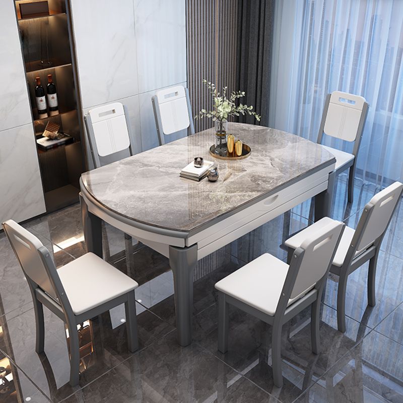 Moderne Stil Steinmöbel Set 7 Stücke runde Form Dinette Tisch mit armlosen Stuhl