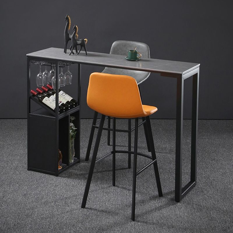 Contemporary Bar Dining Table Rectangle Bar Table Metal Base with Shelves in Grey Clearhalo 'Bar Furniture' 'Bar Tables' 'bar_tables' 'Furniture' 'furniture_bar_tables' 'Kitchen & Dining Furniture' 'kitchen&dining_furn' 'kitchen' 1200x1200_b5e4132c-a978-4950-b3b2-4cf011a2732d