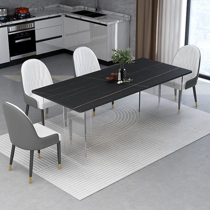 Rectangular Stone Dining Table Acrylic Furniture with Double Pedestal in Matte Finish Clearhalo 'Dining Tables & Seating' 'Dining Tables' 'dining_table' 'furn' 'furn_dining_table' 'Furniture' 'Kitchen & Dining Furniture' 1200x1200_b5e6789d-f0e8-4c84-b285-822d394821f1