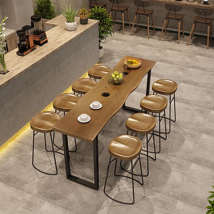 Tavolo da bar per top in legno di pino rettangolo tavolo da barre industriale con doppio piedistallo in nero