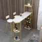Stone Indoor Glam Bar Dining Table Metal Double Pedestal Bistro Table with Wine Rack Clearhalo 'Bar Furniture' 'Bar Tables' 'bar_tables' 'furn' 'furn_bar_tables' 'Furniture' 'furniture_bar_tables' 'Kitchen & Dining Furniture' 'kitchen&dining_furn' 'kitchen' 1200x1200_b5e7bb97-d075-4675-8a5a-0fb6d5c5cd6d