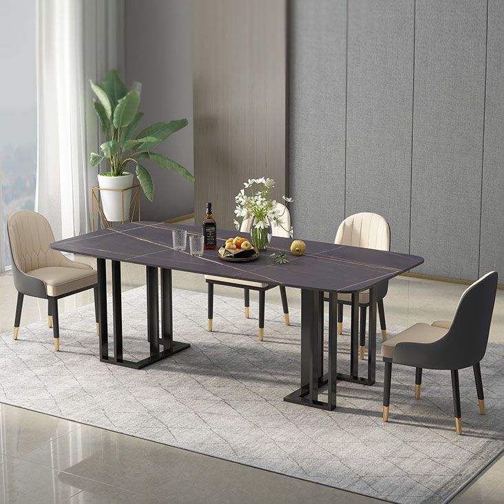Traditional Luxury Dining Table White and Black Marble Rectangle Dining Table for Home Clearhalo 'Dining Tables & Seating' 'Dining Tables' 'dining_table' 'furn' 'furn_dining_table' 'Furniture' 'Kitchen & Dining Furniture' 1200x1200_b5e7d390-6a9b-45b7-ab10-9753a703b404