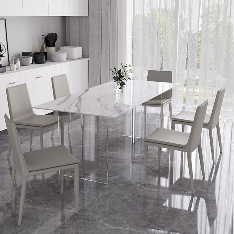 Modern 1/4/5/7 Pieces Dining Table Rectangle Stone Furniture in White Clearhalo 'Dining Room Sets' 'Dining Tables & Seating' 'dining_room_set' 'furn' 'furn_dining_room_set' 'Furniture' 'Kitchen & Dining Furniture' 1200x1200_b5e8e4d1-e44c-4eae-980c-3a6b029268f8