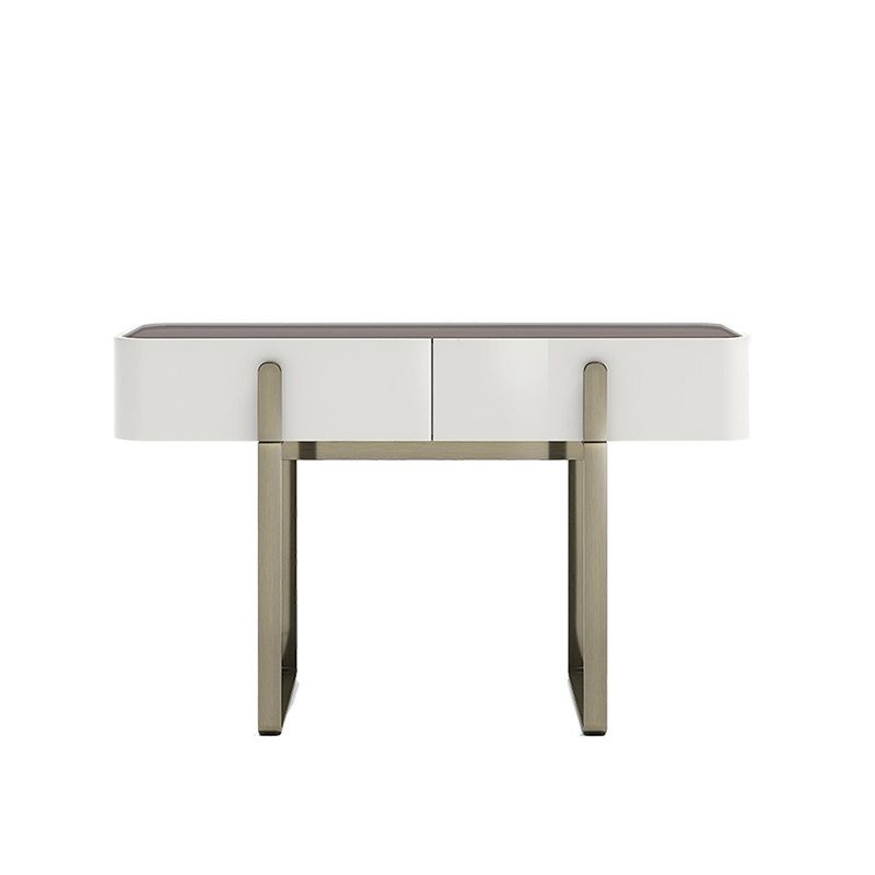 2 Storage Drawers Vanity Set with Stool Glass Top Dressing Table