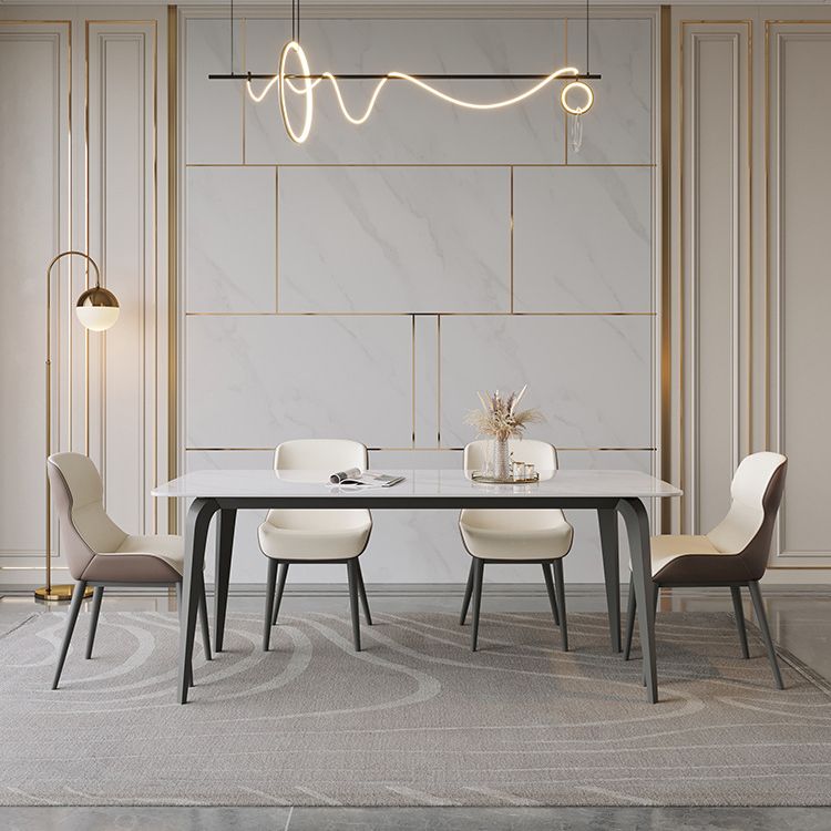 Industrial Rectangle Dining Table White Stone Top Dinette Table with Metal Legs Clearhalo 'Dining Tables & Seating' 'Dining Tables' 'dining_table' 'furn' 'furn_dining_table' 'Furniture' 'Kitchen & Dining Furniture' 1200x1200_b5ee73ad-6442-4287-a316-814c87ed5b02