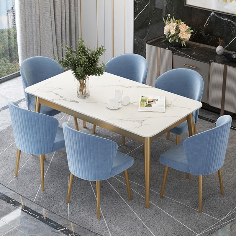 White Stone Top Dining Table Contemporary Rectangle Dining Table with 4 Legs Clearhalo 'Dining Tables & Seating' 'Dining Tables' 'dining_table' 'furn' 'furn_dining_table' 'Furniture' 'Kitchen & Dining Furniture' 1200x1200_b5f382ce-b4ad-48d7-ab05-3364965d7638