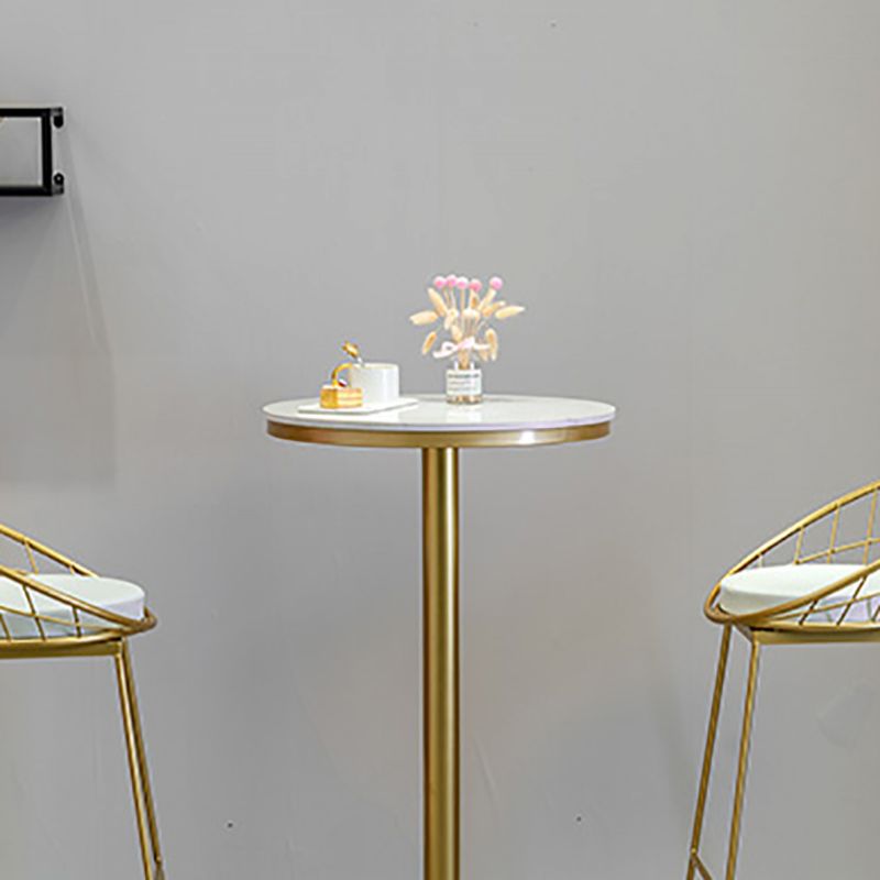Glam White Faux Marble Pub Bar Table Indoor Iron Bar Dining Table with Single Pedestal Clearhalo 'Bar Furniture' 'Bar Tables' 'bar_tables' 'furn' 'furn_bar_tables' 'Furniture' 'furniture_bar_tables' 'Kitchen & Dining Furniture' 1200x1200_b5fa518c-7f57-4f16-8214-375ffa5766cd