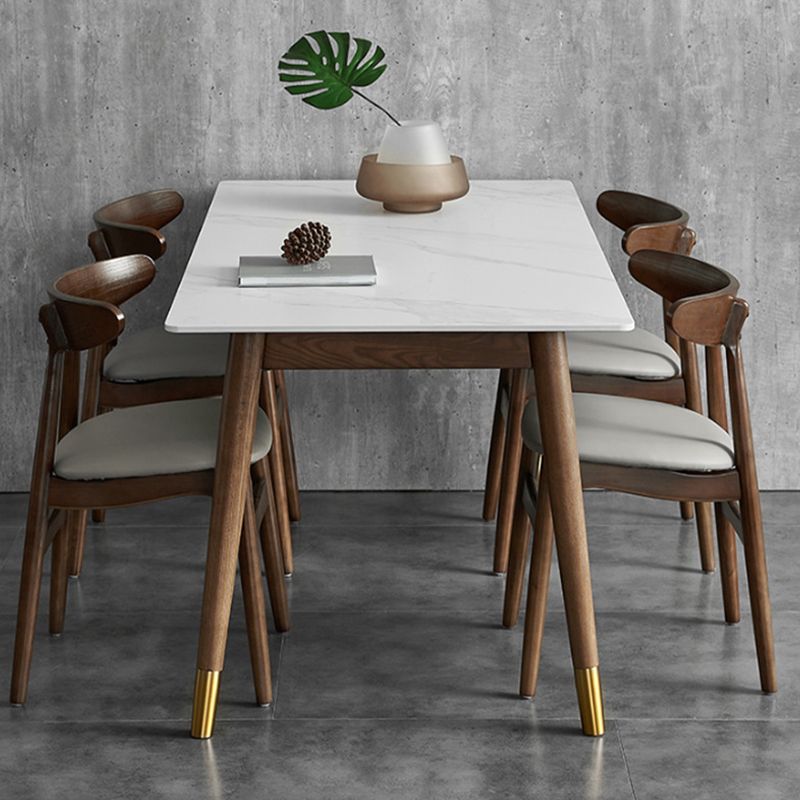Table de salle à manger moderne du milieu du siècle avec plateau en pierre blanche avec 4 pieds