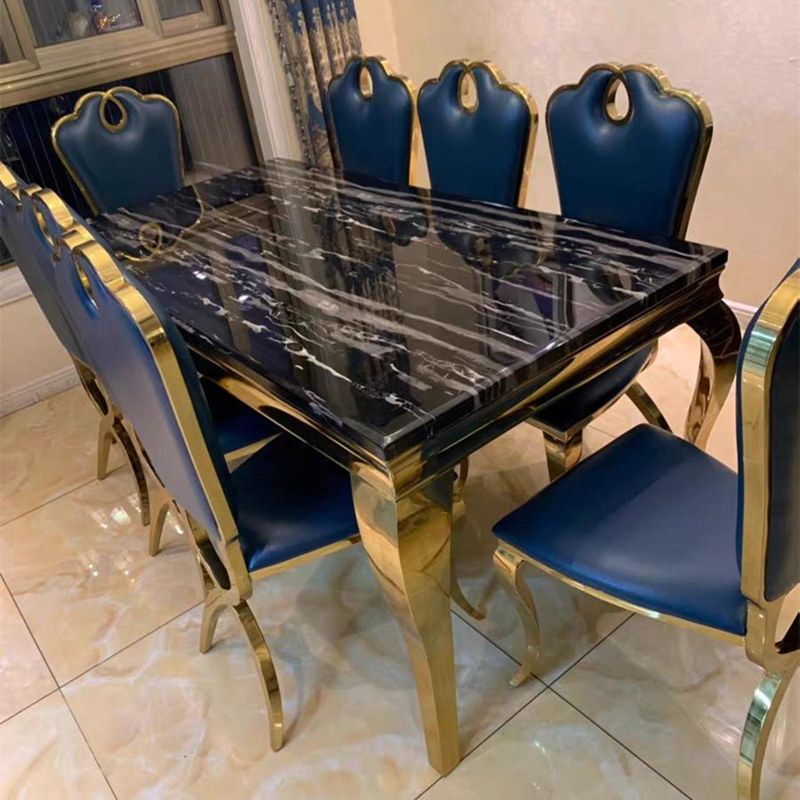 Marble Dining Table Luxury Style 4 Legs Metallic Base Rectangle Table for Home Clearhalo ' dining_table' 'Dining Tables & Seating' 'Dining Tables' 'furn' 'furn_dining_table' 'Furniture' 'furniture_dining_table' 'Kitchen & Dining Furniture' 'kitchen&dining_furn' 'kitchen' 'kitchen_dining_table' 1200x1200_b5fdbda3-d543-44f1-adf5-1f52486d31a2