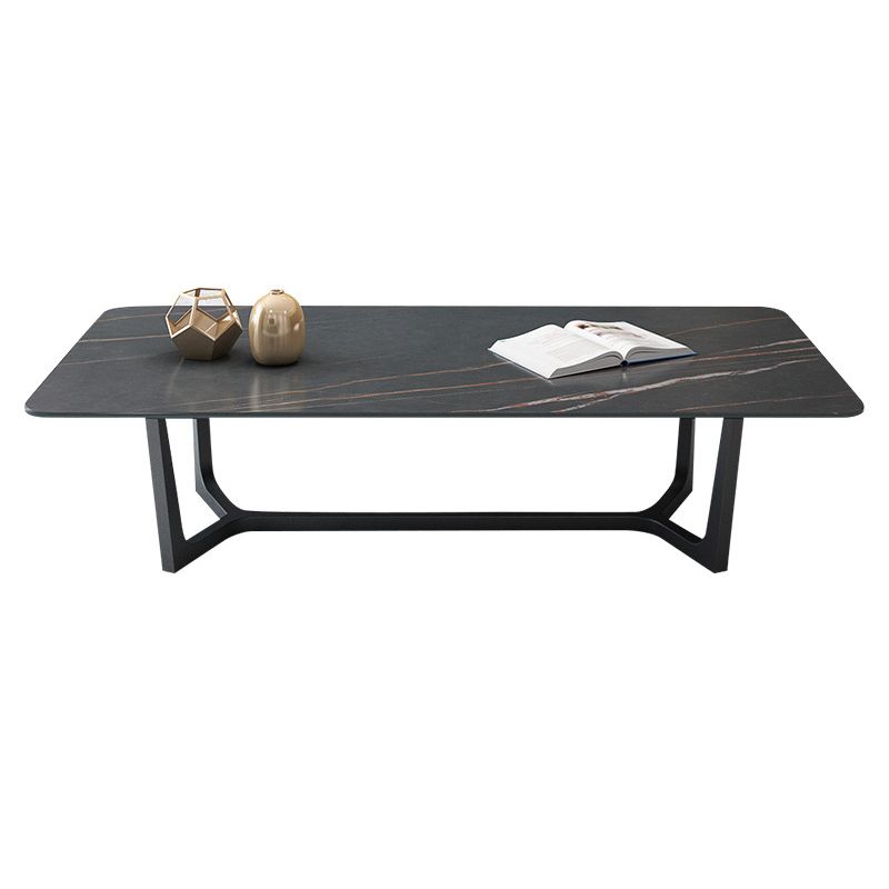 Glam Style Rectangular Slte Black Metal Trestle Type Base Coffee Table