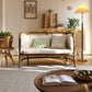Beige Cushions Sofa in Rattan Accent Tropical Sofa with Tuxedo Arm
