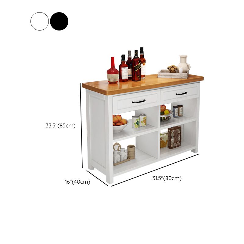 Table îlot de cuisine en bois de pin mat avec rangement ouvert pour salle à manger