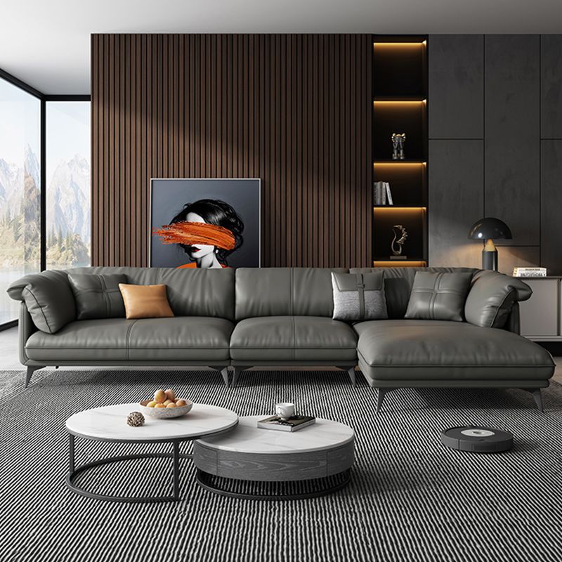 Divano sezionale in pelle autentica divano nero con cuscini rimovibili