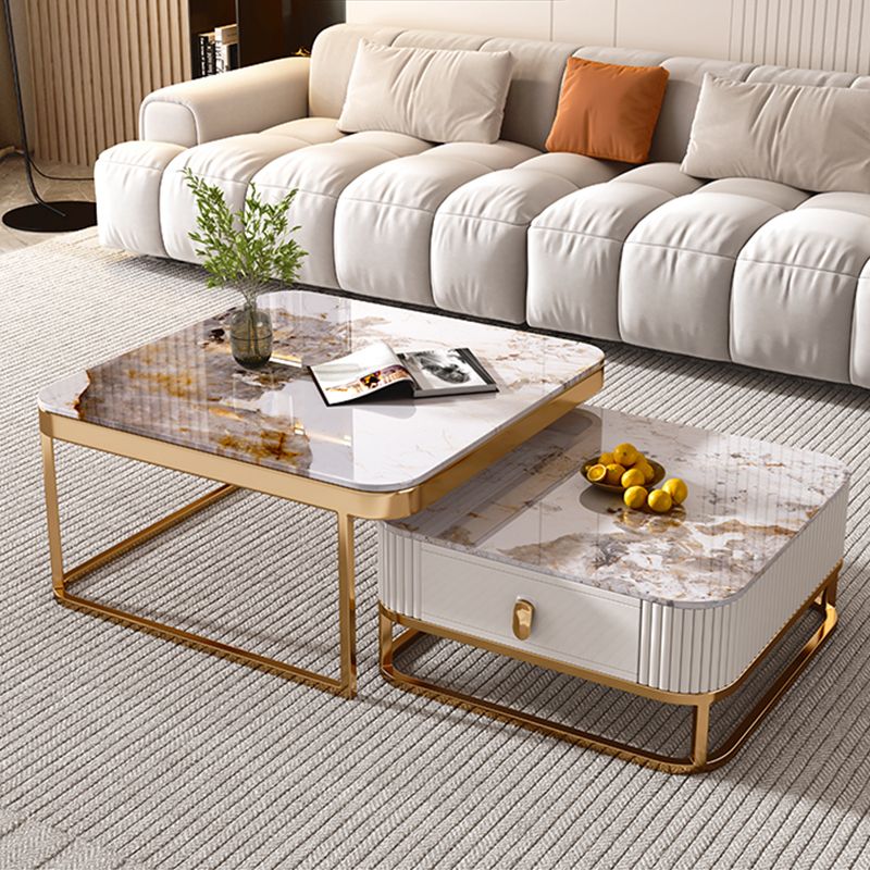 Glam Coffee Table Set Slate 2-Piece Coffee Cocktail Table with Drawer Clearhalo 'Coffee & Accent Tables' 'Coffee Tables' 'coffee_tables' 'furn' 'furn_coffee_tables' 'Furniture' 'Living Room Furniture' 1200x1200_b60ae56d-f02a-43da-a3bb-f4663957f2b9