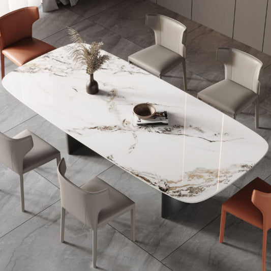 Modern Rectangle Dining Table Stone Top Table with Stainless Steel Sled Base Clearhalo ' dining_table' 'Dining Tables & Seating' 'Dining Tables' 'furn' 'furn_dining_table' 'Furniture' 'furniture_dining_table' 'Kitchen & Dining Furniture' 'kitchen&dining_furn' 'kitchen' 'kitchen_dining_table' 1200x1200_b60c95b8-0f73-44b6-bafa-9bf091686dc9