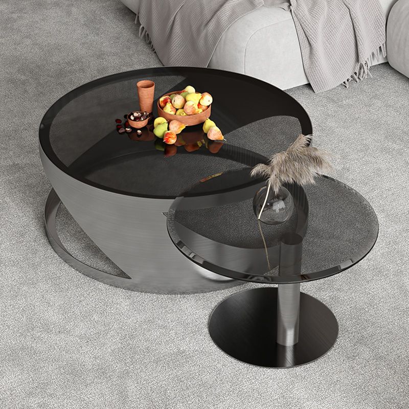 Glass Top Coffee or End Table Black Abstract Coffee Cocktail Table