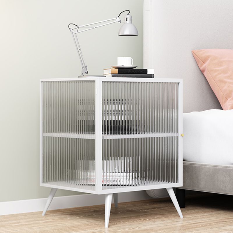Modern Metal Bed Cabinet Stone Top 1-Shelf Nightstand in Black/White Clearhalo 'Bedroom Furniture' 'furn' 'furn_night_stand' 'Furniture' 'night_stand' 'Nightstands' 1200x1200_b613d480-fcdc-48de-8f85-69a544d70427