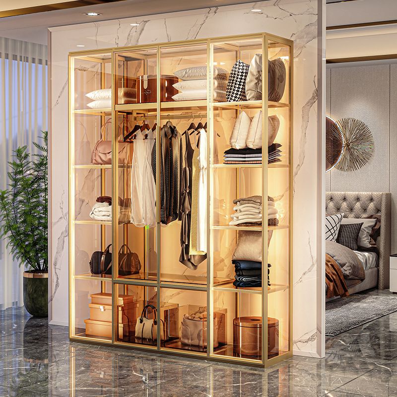 Metal Storage Cabinet with Glass Doors Contemporary Hinged Door Cabinet Clearhalo 'Armoires & Wardrobes' 'armoires_wardrobes' 'Bedroom Furniture' 'furn' 'furn_armoires_wardrobes' 'Furniture' 1200x1200_b619c3db-8a5a-4289-9c06-cdaa4910a849