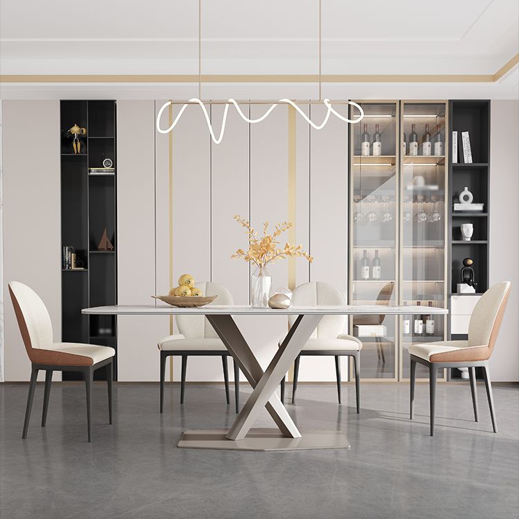 Glam Standard Sintered Stone Table Rectangle White Dining Table with Pedestal Base Clearhalo ' dining_table' 'Dining Tables & Seating' 'Dining Tables' 'furn' 'furn_dining_table' 'Furniture' 'furniture_dining_table' 'Kitchen & Dining Furniture' 'kitchen&dining_furn' 'kitchen' 'kitchen_dining_table' 1200x1200_b61ac061-1075-4528-8618-ff7363f64d95