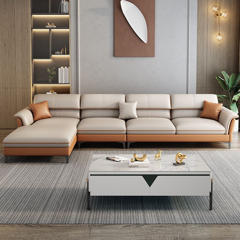 Contemporary Pillow Top Arm Sectional Sofa 34.65"H Cushion Back Sofa Clearhalo 'furn' 'furn_sectionals' 'Furniture' 'furniture_sectionals' 'Living Room Furniture' 'Sectionals' 1200x1200_b61bc58c-1a40-4f05-aae7-d37d175c88f1
