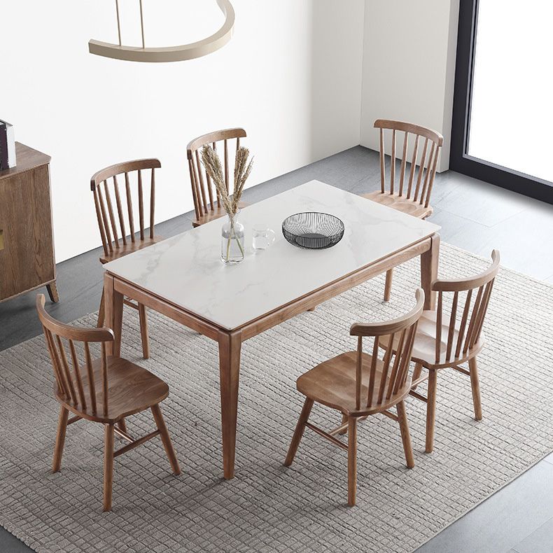 Mesa rectangular de comedor de estilo moderno Mesa de comedor de piedra sinterizada con patas de madera