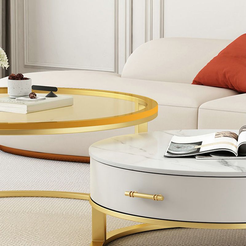 Gold Glass Top Coffee Table Set Frame Cocktail Table with Drawers Clearhalo 'Coffee & Accent Tables' 'Coffee Tables' 'coffee_tables' 'furn' 'furn_coffee_tables' 'Furniture' 'Living Room Furniture' 1200x1200_b6213edf-cabf-4434-8f56-7b03c61b2785