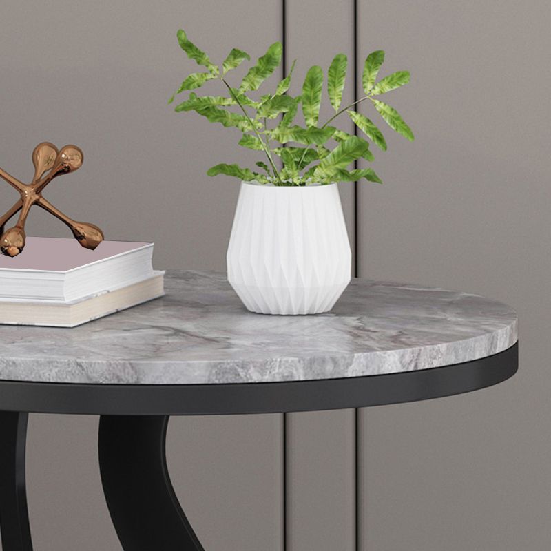 Modern Slate Round Side Table 19.6" Tall Iron Abstract End Table