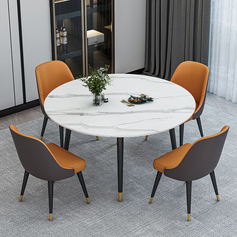 Glam Iron Dinette Set 1/4/5/6/7 Pieces Round White Sintered Stone Top Dining Table Set Clearhalo 'Dining Room Sets' 'Dining Tables & Seating' 'dining_room_set' 'furn' 'furn_dining_room_set' 'Furniture' 'Kitchen & Dining Furniture' 1200x1200_b628e543-ce27-4f31-9c90-f24dbbf4712a