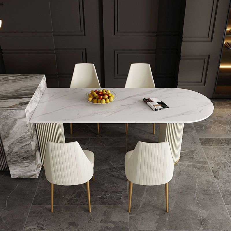 Traditional Luxury Dining Table White Sintered Stone Double Pedestal Table for Kitchen Clearhalo ' dining_table' 'Dining Tables & Seating' 'Dining Tables' 'furn' 'furn_dining_table' 'Furniture' 'furniture_dining_table' 'Kitchen & Dining Furniture' 'kitchen&dining_furn' 'kitchen' 'kitchen_dining_table' 1200x1200_b62afbe5-e7c5-466c-92a4-239ed7e7998a