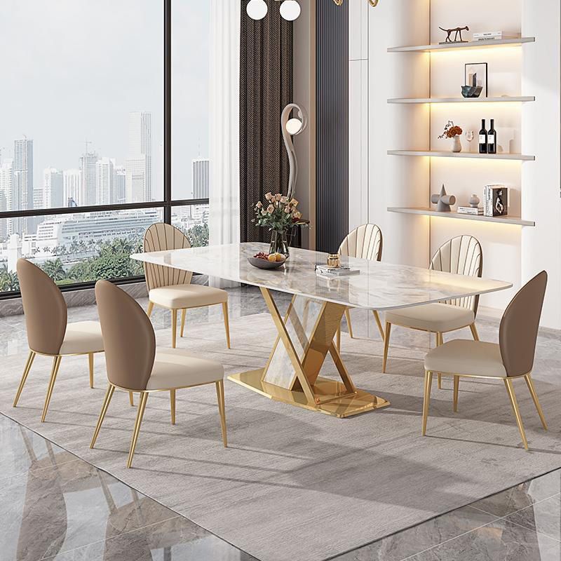 Glam Dining Rectangle Table Sintered Stone Table with Metal Legs for Kitchen Clearhalo 'Dining Tables & Seating' 'Dining Tables' 'dining_table' 'furn' 'furn_dining_table' 'Furniture' 'Kitchen & Dining Furniture' 1200x1200_b62efcd8-6596-4759-9f2a-afa5c0b7e16a