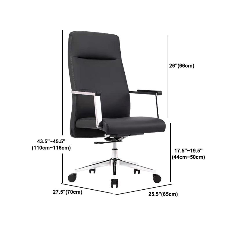 Contemporary Arm Chair Fixed Arms Wheels Black Leather High Back Chair Clearhalo 'furn' 'furn_office_chair' 'Furniture' 'Office Chairs' 'Office Furniture' 'office_chair' 1200x1200_b62f7be9-ef22-4000-8234-a755335fd8f9