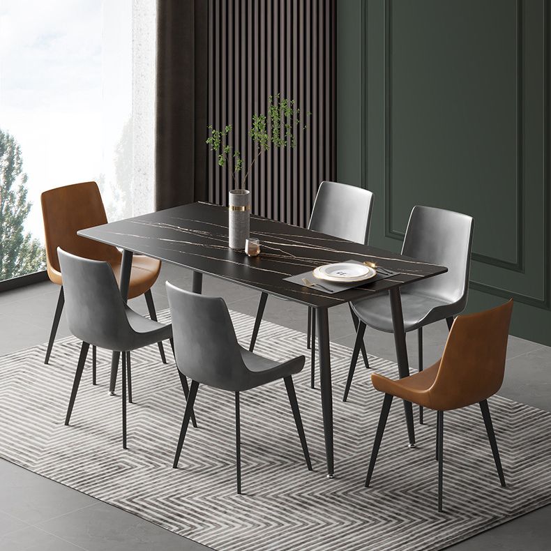 Stone Top Table Rectangle Contemporary Dining Table with 4 Black Legs Clearhalo 'Dining Tables & Seating' 'Dining Tables' 'dining_table' 'furn' 'furn_dining_table' 'Furniture' 'furniture_dining_table' 'Kitchen & Dining Furniture' 1200x1200_b62fc853-8054-43ed-b2b2-d4ad32b58df4