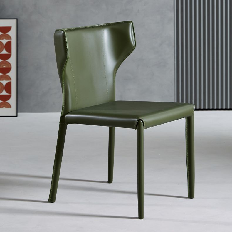 Contemporary Leather Dining Chair Wingback Side Chair in Matte Finish for Kitchen