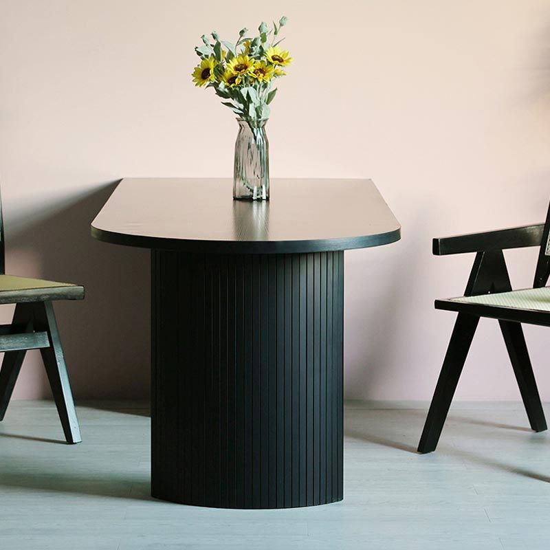 Simplicity Double Pedestal Dining Table Free Form Black Fixed Table with Wooden Top Clearhalo 'Dining Tables & Seating' 'Dining Tables' 'dining_table' 'furn' 'furn_dining_table' 'Furniture' 'Kitchen & Dining Furniture' 1200x1200_b6352516-5f28-48d3-91be-758275547817
