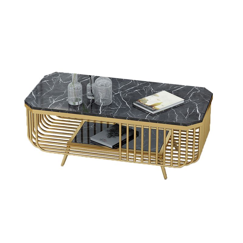 39.37" L Rectangle Slate Coffee Table Iron 4 Legs Cocktail Table with Shelf Clearhalo 'Coffee & Accent Tables' 'Coffee Tables' 'coffee_tables' 'furn' 'furn_coffee_tables' 'Furniture' 'Living Room Furniture' 1200x1200_b6362191-8429-4271-b505-7f0becf42d2a