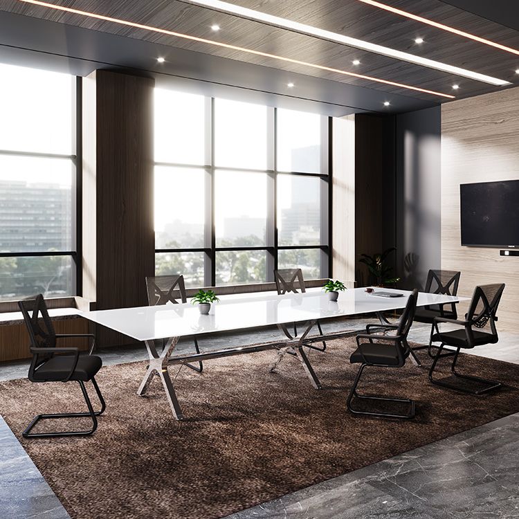 Tavolo da pranzo rettangolare contemporaneo in acciaio tavolo da pranzo in vetro per sala da pranzo