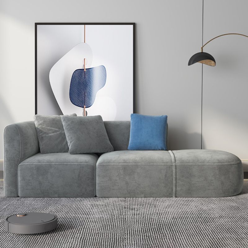 Canapé en velours gris avec chaise 68,9 "d canapé de bras carré avec oreillers