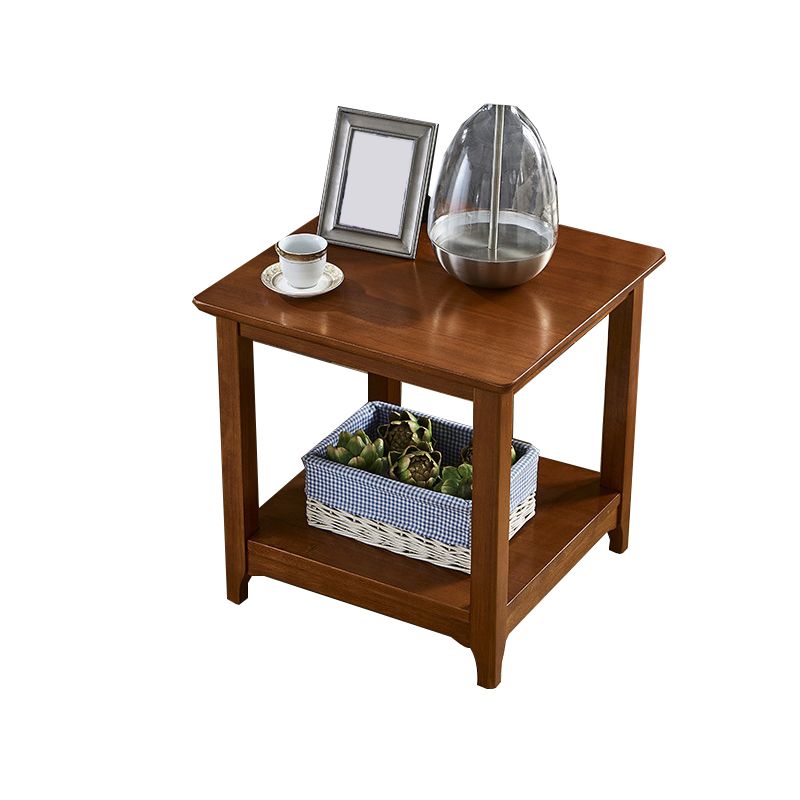 Modernistisches massives Holz 4 Beine quadratische Doppelstufe Akzent -Beistelltisch