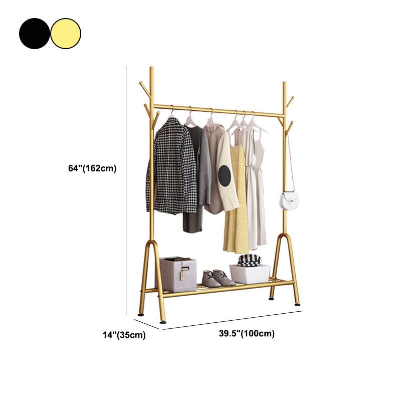 Modern Metal Hall Stand Hanging Rail Lower Shelf and Hooks Entry Hall Tree Clearhalo 'Entry & Mudroom Furniture' 'furn' 'furn_hall_tree_coat_racks' 'Furniture' 'Hall Trees & Coat Racks' 'hall_tree_coat_racks' 1200x1200_b644c535-1591-4ff1-8364-3197b8a9a99a