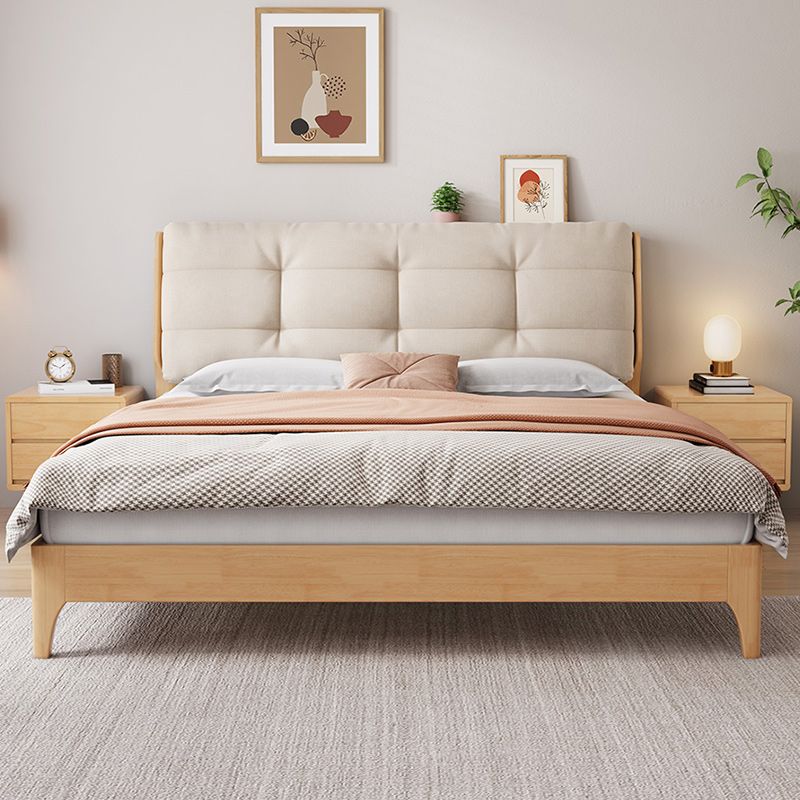 Solid Color Panel Bed Upholstered Headboard Scandinavian Standard Bed